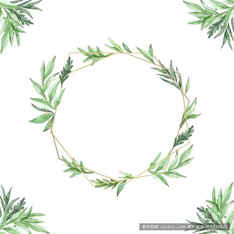 金框水彩风格的树叶