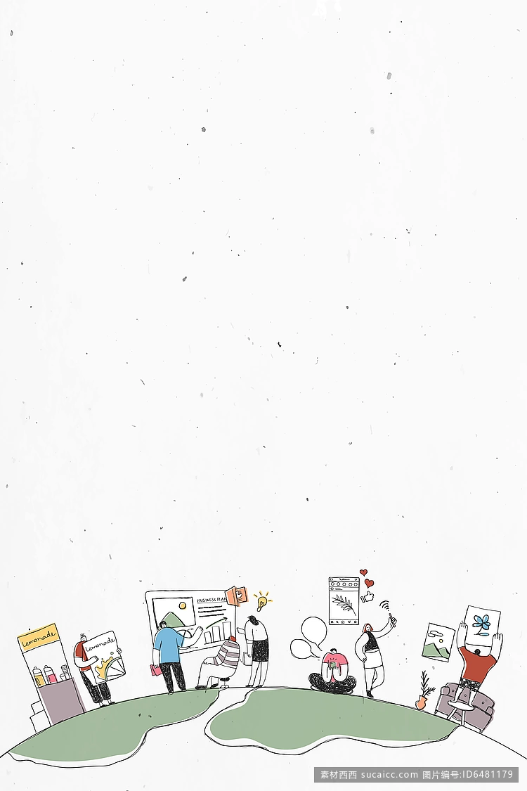 手绘团队合作彩色涂鸦商业插图